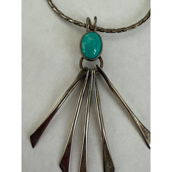 Vintage 60's Native American Navajo Sterling Blue Turquoise Dangle Pendant Neckl - Picture 11 of 14